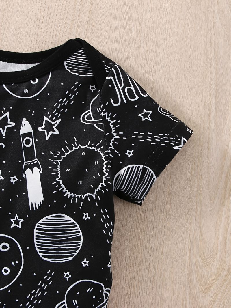 Baby Drenge Casual Planet Space Print Romper & Solid Bib Shorts Sæt