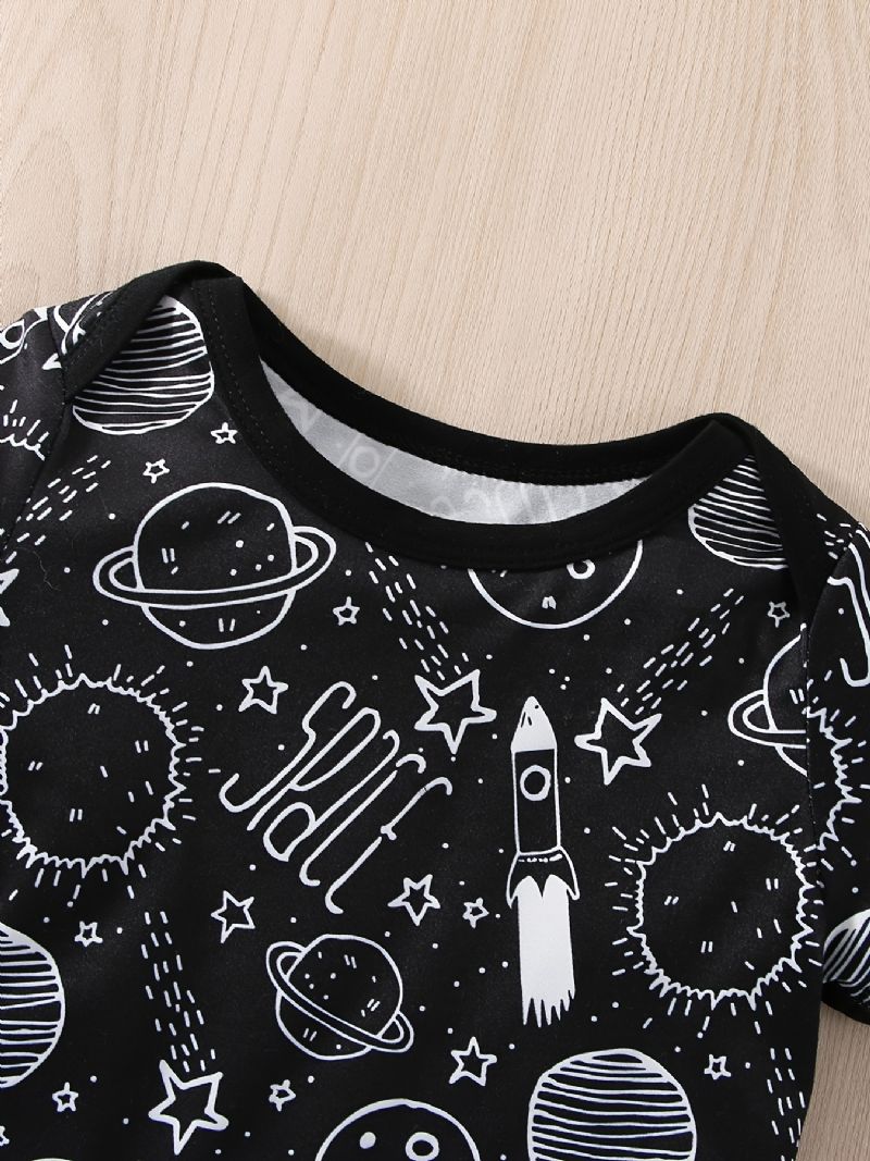 Baby Drenge Casual Planet Space Print Romper & Solid Bib Shorts Sæt