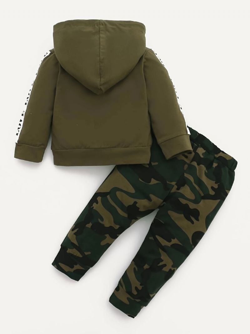 Baby Drenge Casual Sæt Med Love Print Hættetrøje & Camouflage Bukser