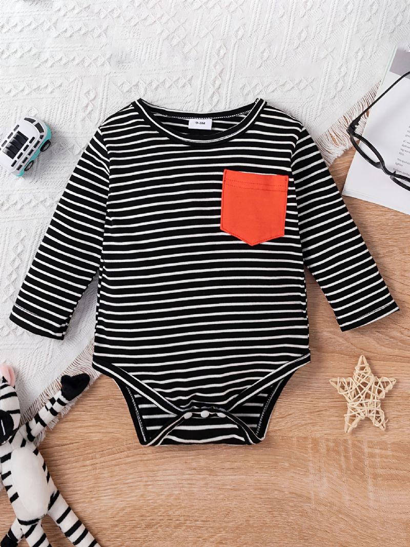 Baby Drenge Casual Stripped Romper & Bukser Med Røde Lommer Sæt