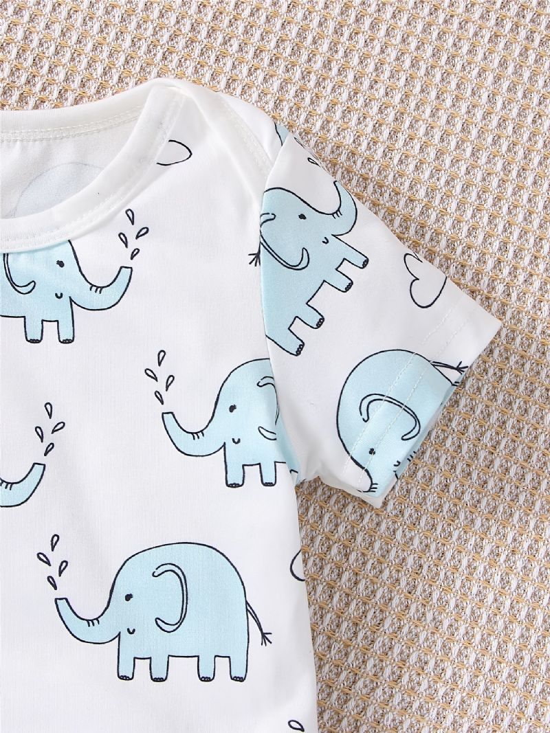 Baby Drenge Casual Tegneserie Elephant Print Romper & Solid Bib Pants Set