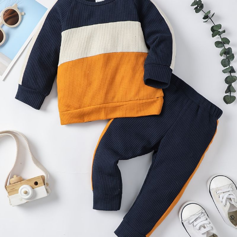 Baby Drenge Colorblock Sweatshirt + Matchende Sweatpants Sæt Babytøj Til Vinteren