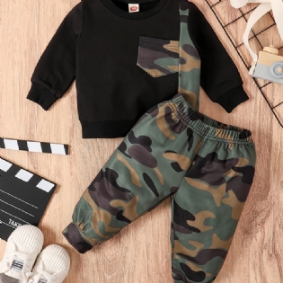 Baby Drenge Crew Neck Camouflage Langærmet Patchwork Sæt