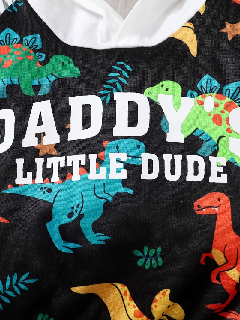Baby Drenge Dinosaur Mønster Hættetrøje & Matchende Bukser Sæt Babytøj