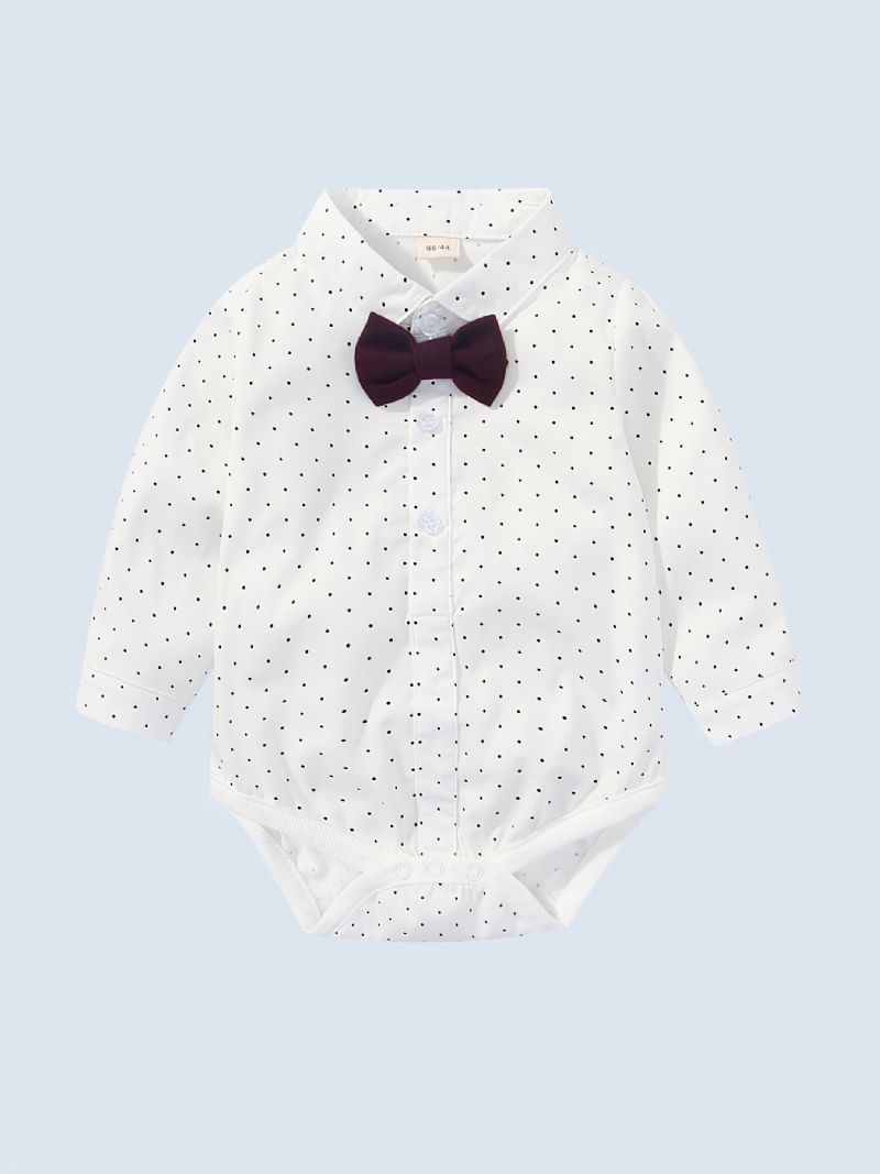 Baby Drenge Formelle Gentleman Outfits Langærmede Polka Dot Romper + Solid Vest + Matchende Bukser Sæt Babytøj Til Jul