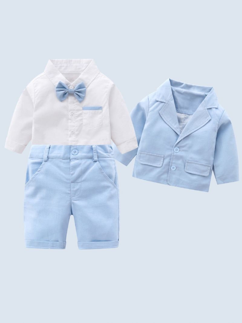 Baby Drenge Gentleman Outfit Formelt Jakkesæt Langærmet Skjorte Og Kort Med Sløjfesæt