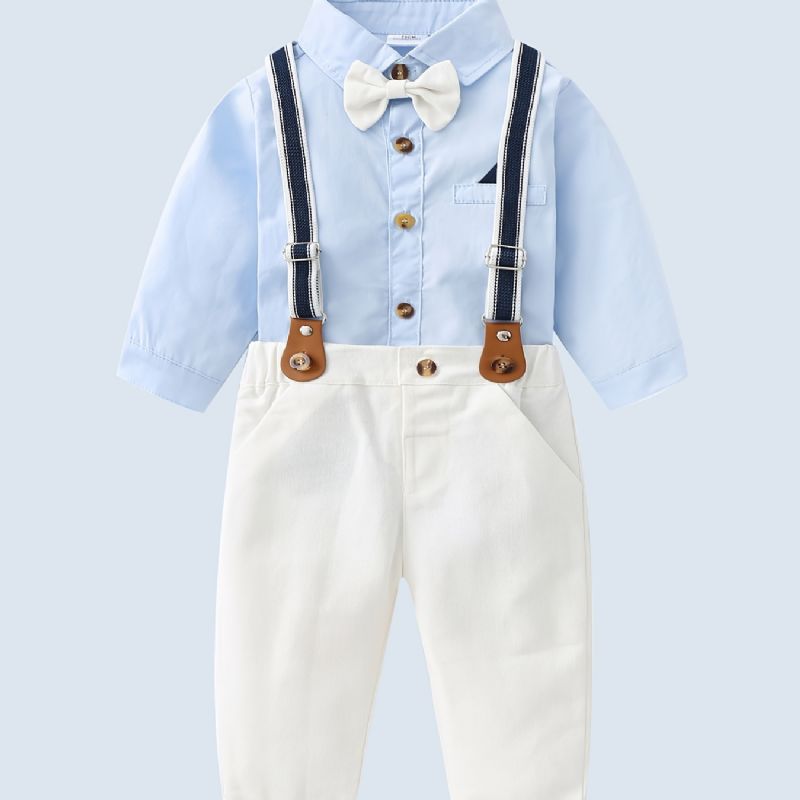 Baby Drenge Gentleman Outfit Langærmet Bodysuit & Suspender Pants Set