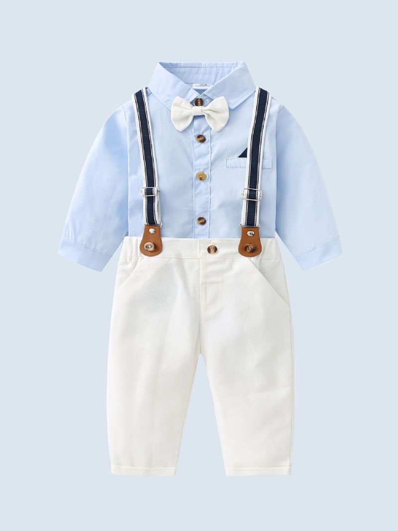 Baby Drenge Gentleman Outfit Langærmet Bodysuit & Suspender Pants Set