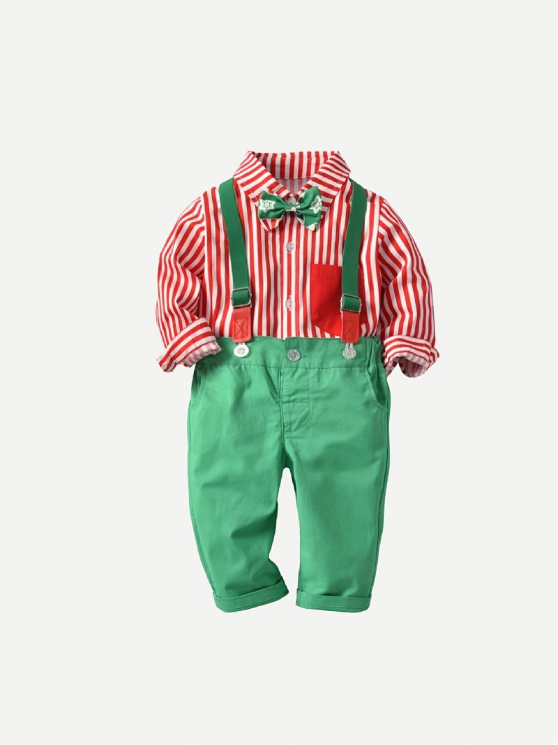 Baby Drenge Gentleman Outfit Langærmet Button-up Top & Suspender Buks Sæt Jul