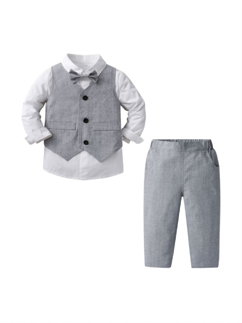 Baby Drenge Gentleman Outfit Langærmet Skjorte & Veste & Bukser Med Sløjfesæt