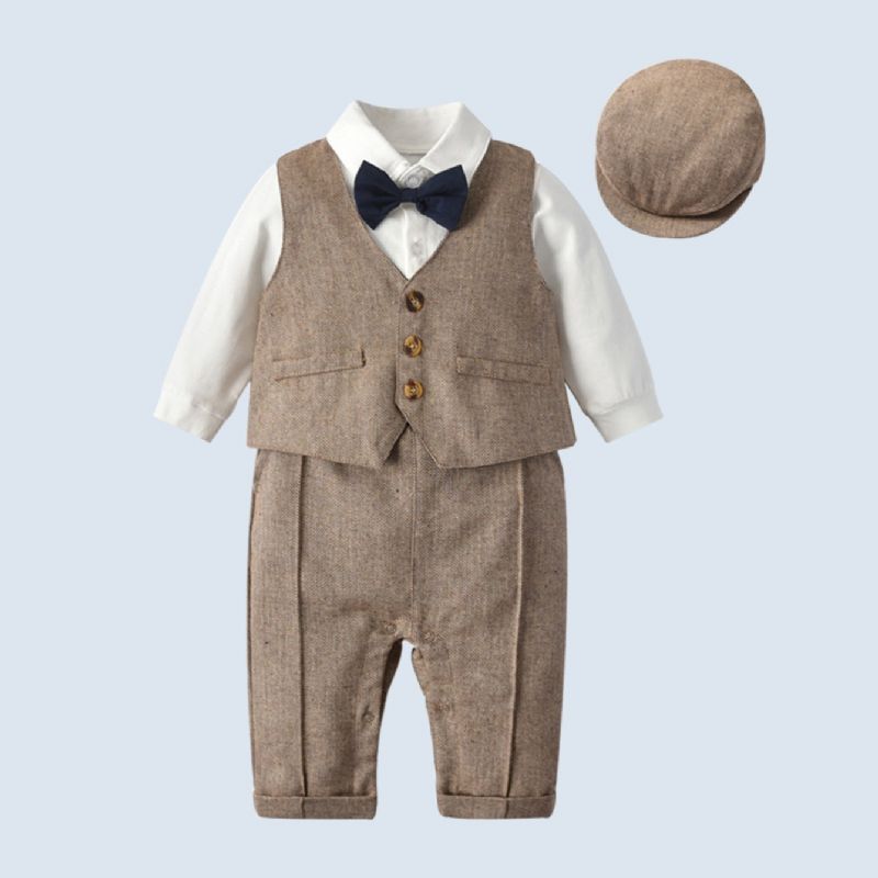 Baby Drenge Gentleman Suit 3 Pakker (jumpsuits + Vest + Hat)