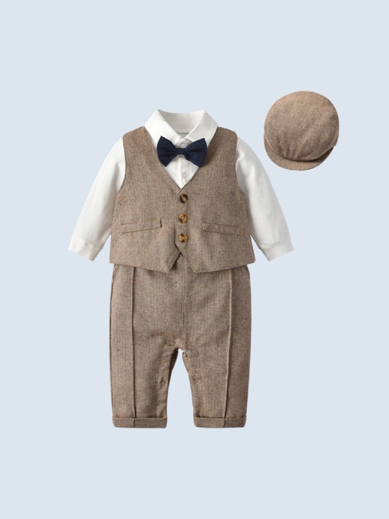 Baby Drenge Gentleman Suit 3 Pakker (jumpsuits + Vest + Hat)