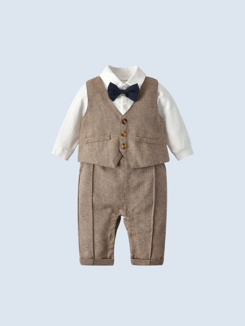 Baby Drenge Gentleman Suit 3 Pakker (jumpsuits + Vest + Hat)