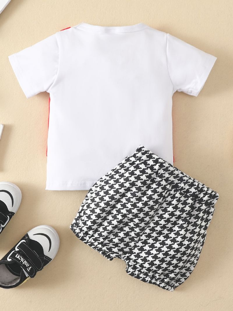 Baby Drenge Gentlemen Outfit Kortærmede & Houndstooth Shorts Sæt