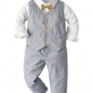 Baby Drenge Herre Outfit Langærmet Bowtie Skjorte Romper & Veste & Bukser Sæt Børnetøj