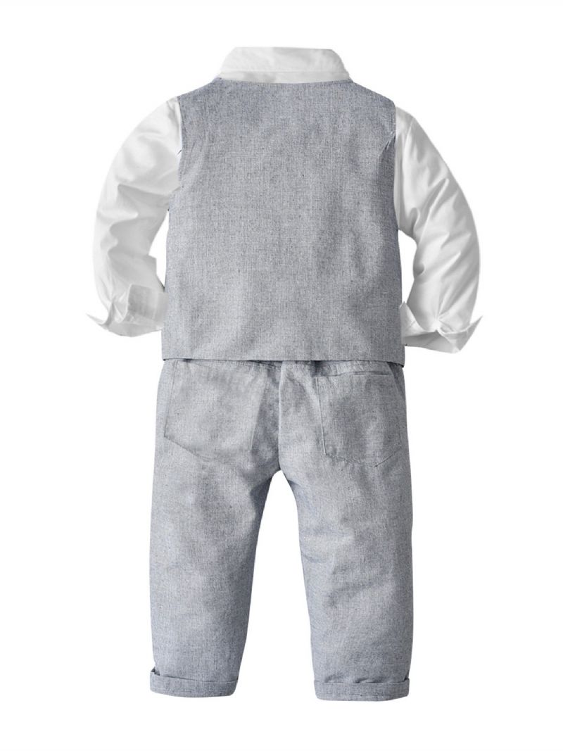 Baby Drenge Herre Outfit Langærmet Bowtie Skjorte Romper & Veste & Bukser Sæt Børnetøj