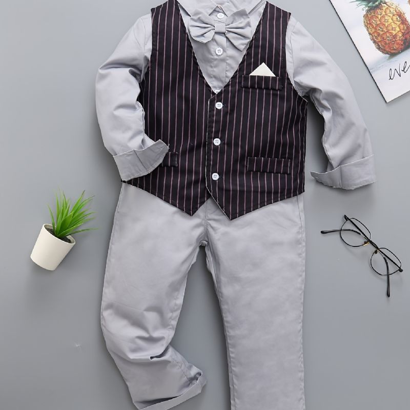 Baby Drenge Herre Outfit Langærmet Bowtie Skjorte & Veste & Bukser Sæt Til Fødselsdag Bryllup Børnetøj