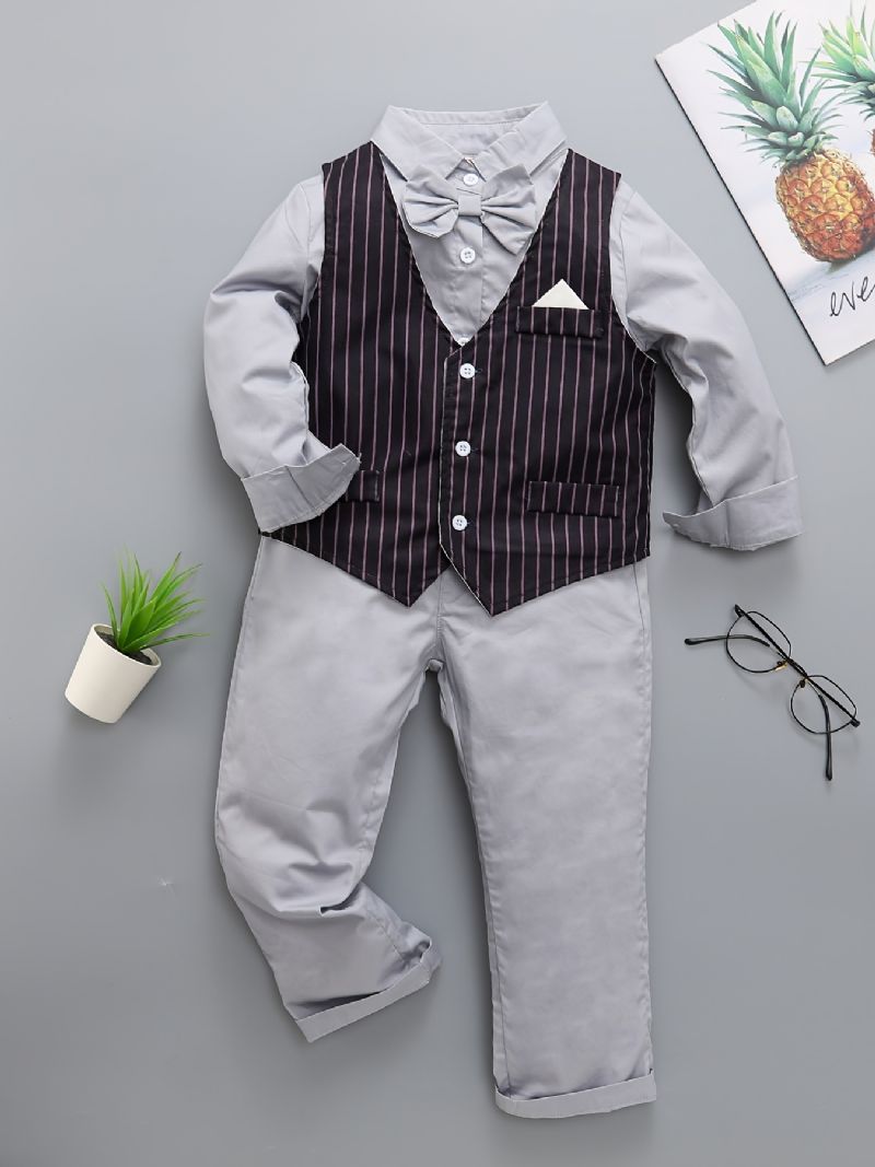 Baby Drenge Herre Outfit Langærmet Bowtie Skjorte & Veste & Bukser Sæt Til Fødselsdag Bryllup Børnetøj