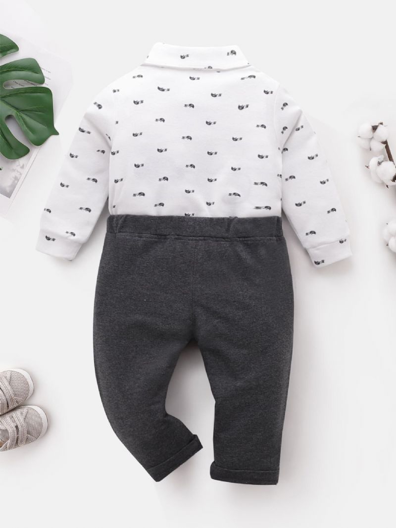 Baby Drenge Herre Outfit Langærmet Bowtie Splejsning Romper Bodysuit & Bukser Sæt Børnetøj