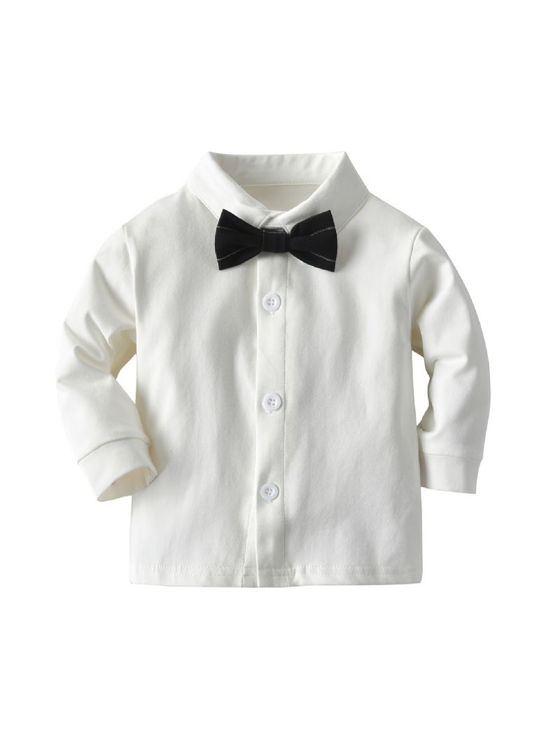 Baby Drenge Herre Outfit Langærmet Butterflyskjorte Og Lodret Stribet Selebuksesæt Børnetøj