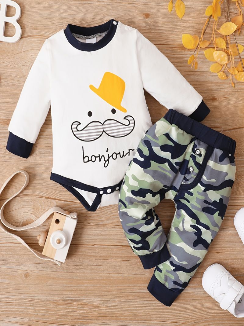 Baby Drenge Langærmet Romper Bodysuit + Matchende Camouflage Bukser Sæt Babytøj Outfit