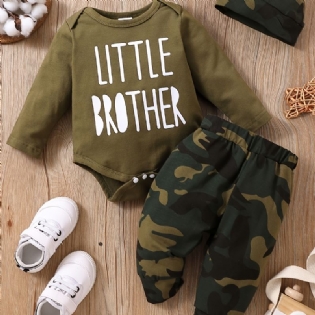 Baby Drenge Langærmet Romper & Camouflage Bukser & Hatte Sæt Tøj Outfit Bodysuit Onesie