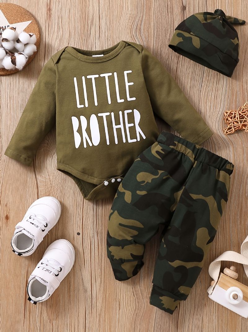 Baby Drenge Langærmet Romper & Camouflage Bukser & Hatte Sæt Tøj Outfit Bodysuit Onesie