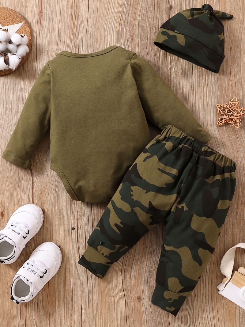 Baby Drenge Langærmet Romper & Camouflage Bukser & Hatte Sæt Tøj Outfit Bodysuit Onesie