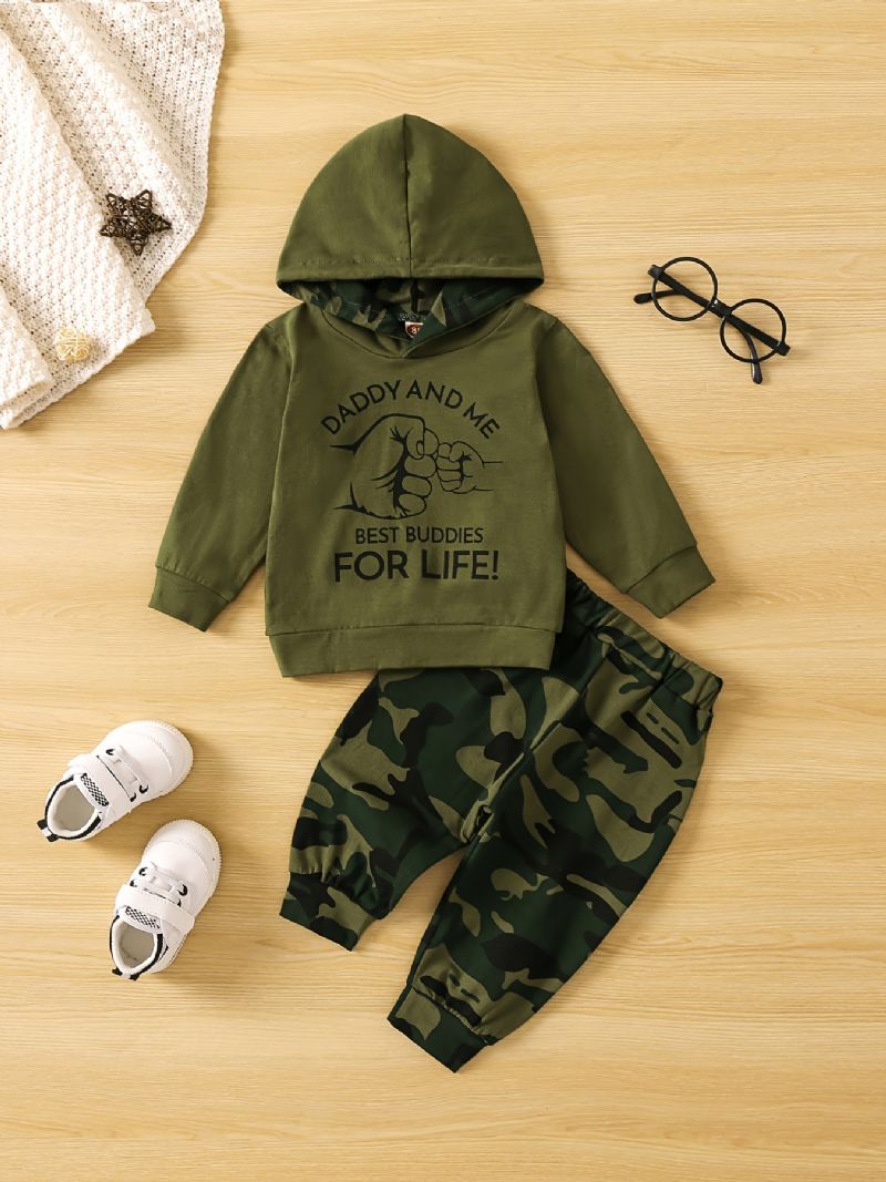 Baby Drenge Letter Print Camouflage Hættetrøje Sweatshirt Bukser Sæt