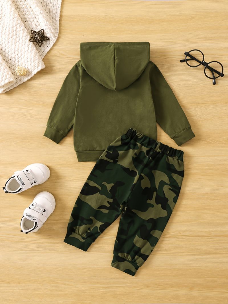 Baby Drenge Letter Print Camouflage Hættetrøje Sweatshirt Bukser Sæt