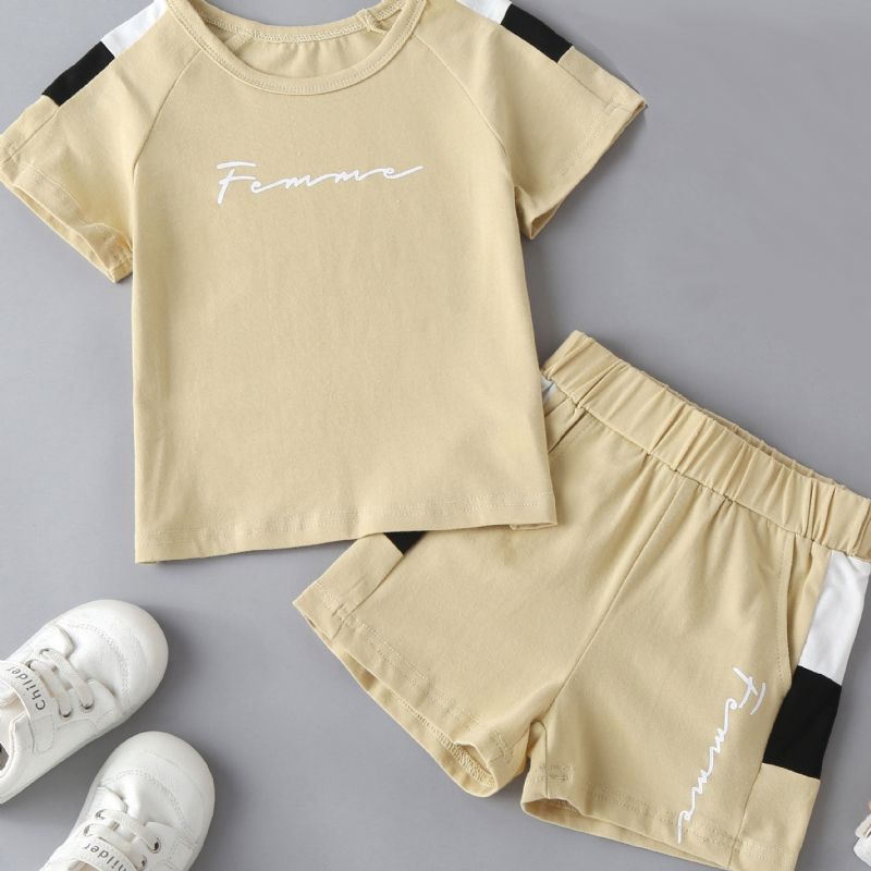 Baby Drenge Letter Print Sports Sæt Splejsning Kortærmede Shorts Børnetøj