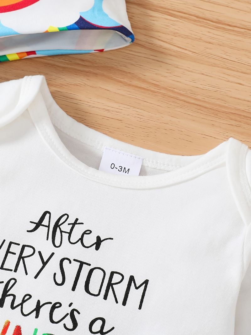 Baby Drenge Piger Bodysuit & Bukser Og Hatte Med Slogan Rainbow Grafisk Babytøj Layette Sæt