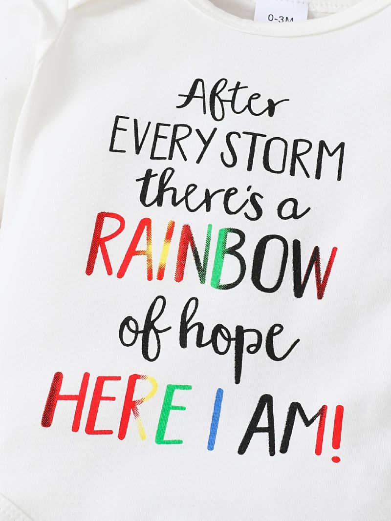 Baby Drenge Piger Bodysuit & Bukser Og Hatte Med Slogan Rainbow Grafisk Babytøj Layette Sæt