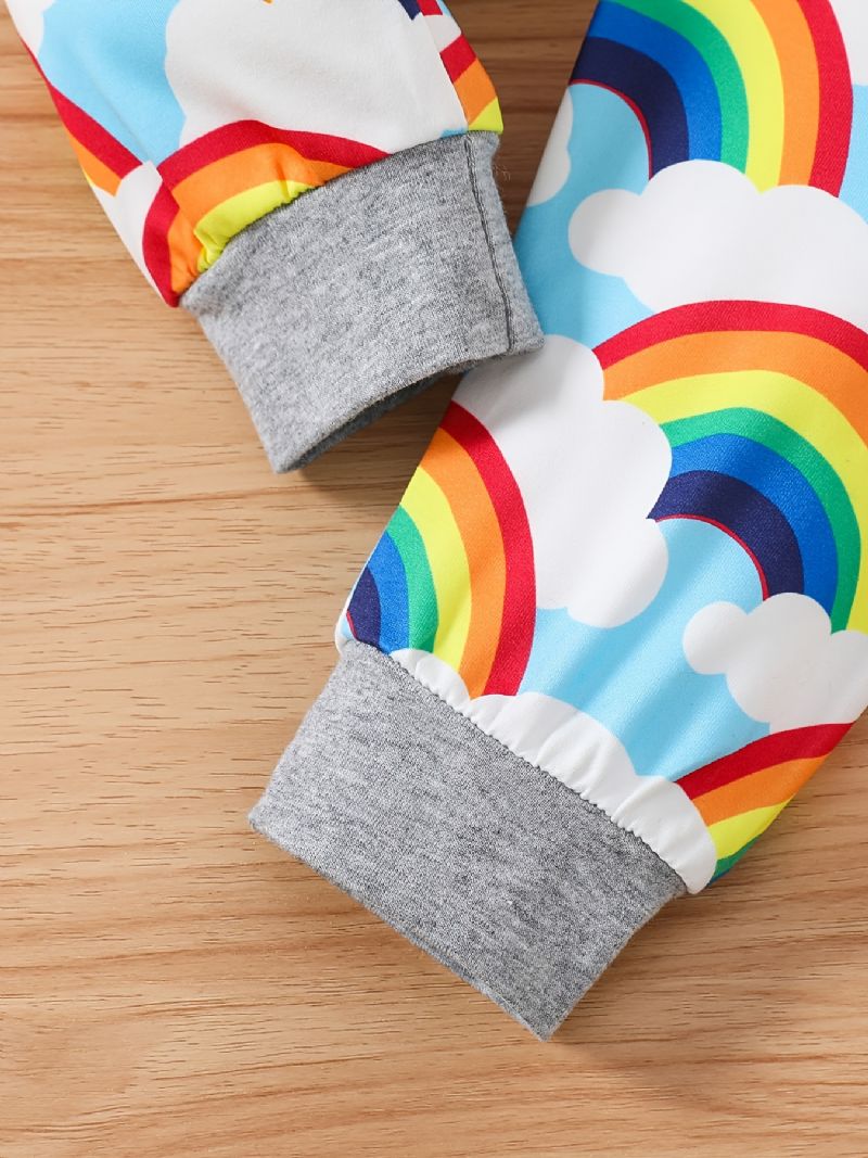 Baby Drenge Piger Bodysuit & Bukser Og Hatte Med Slogan Rainbow Grafisk Babytøj Layette Sæt