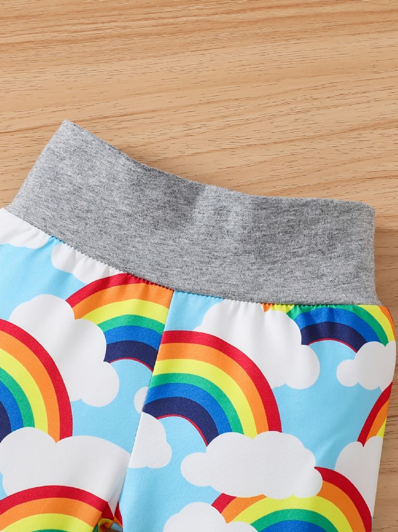 Baby Drenge Piger Bodysuit & Bukser Og Hatte Med Slogan Rainbow Grafisk Babytøj Layette Sæt