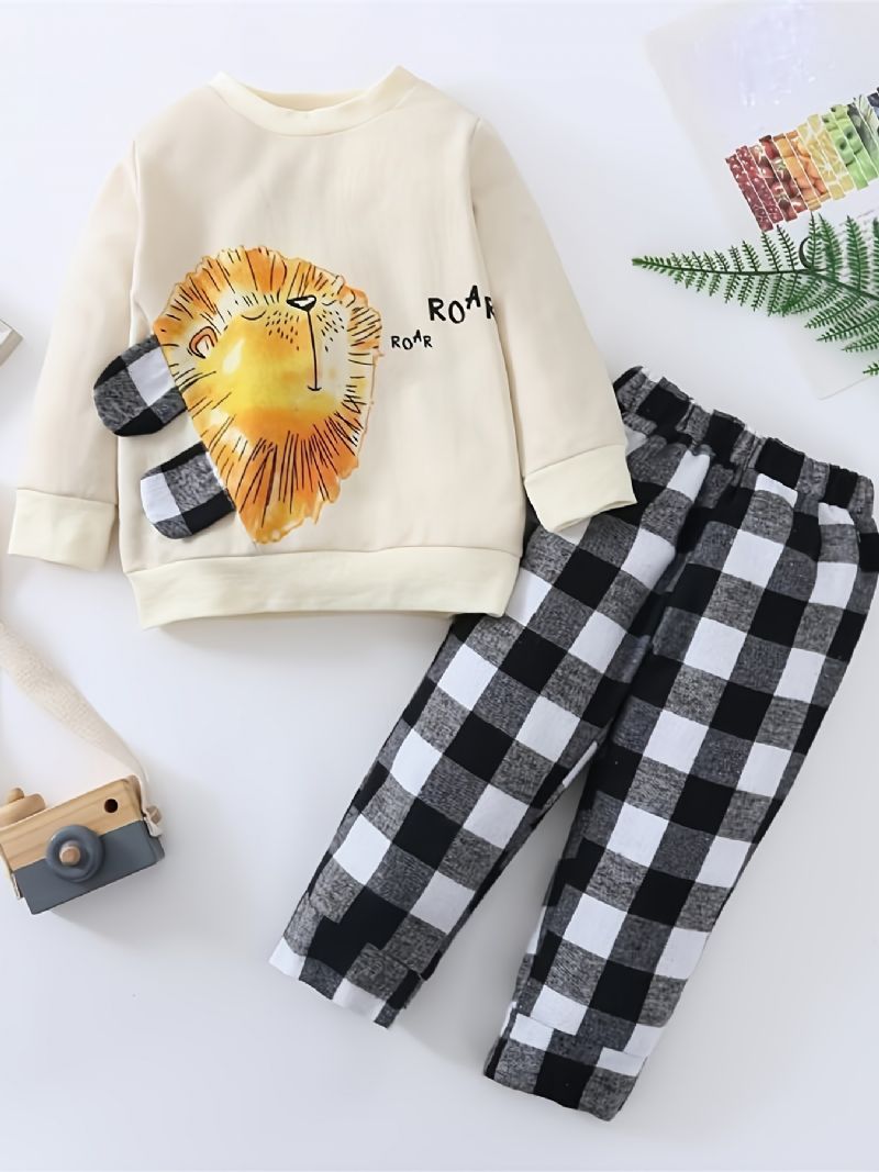 Baby Drenge Pullover Sweatshirt & Matchende Plaid Sweatpants Sæt Babytøj Outfits