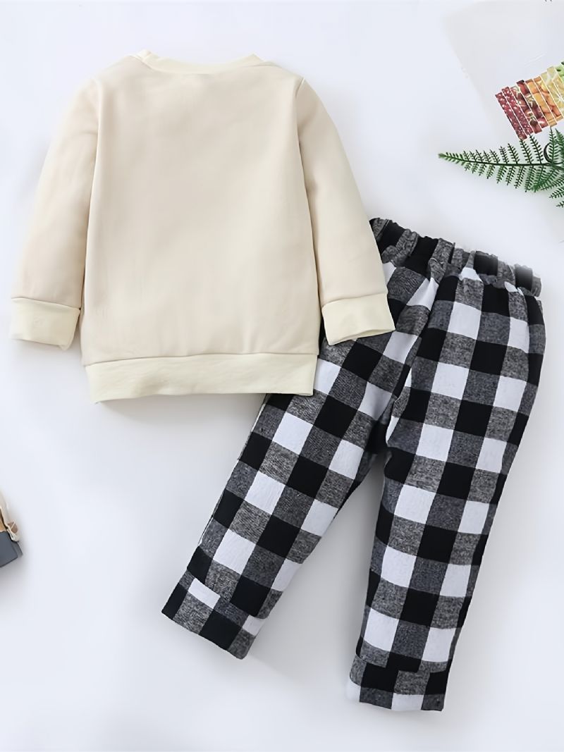 Baby Drenge Pullover Sweatshirt & Matchende Plaid Sweatpants Sæt Babytøj Outfits