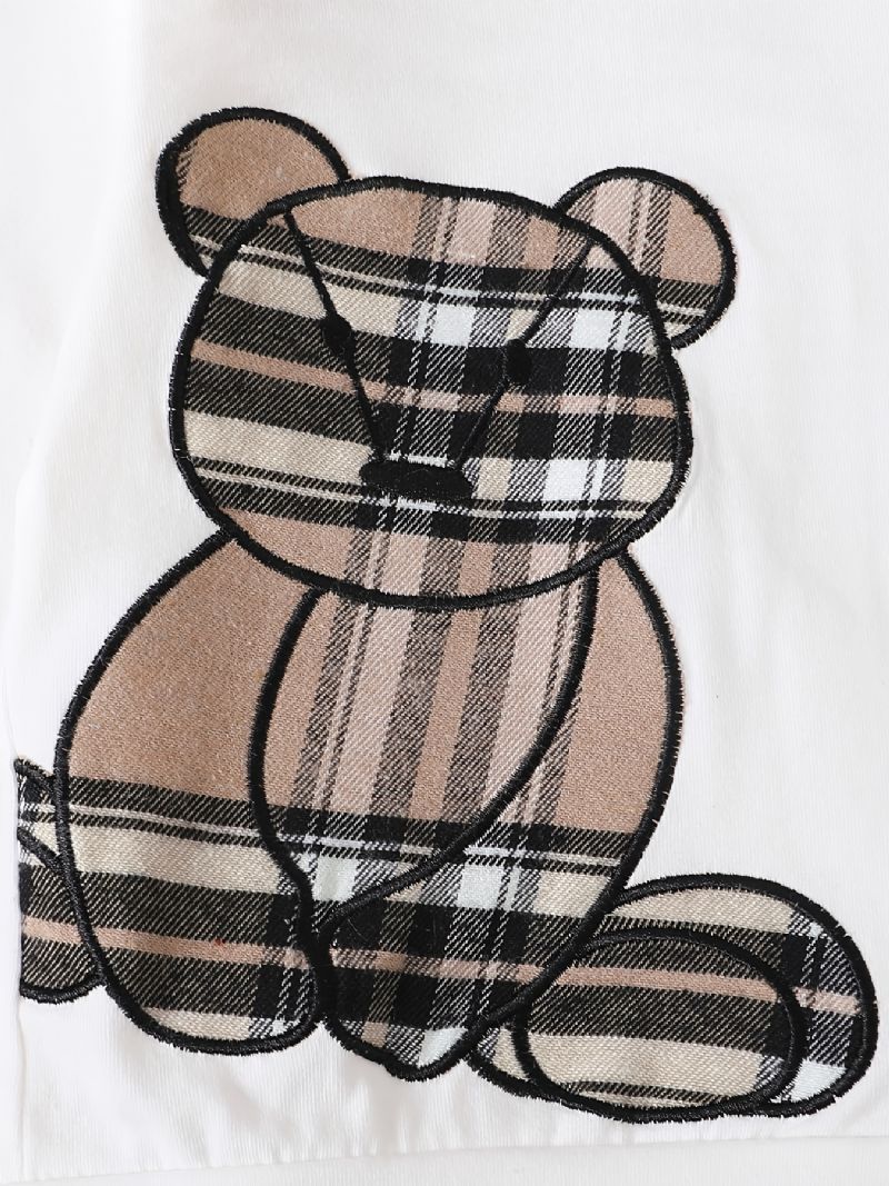 Baby Langærmet Bjørnemønster Sweatshirt + Plaid Bukser Sæt Til Drenge Piger Babytøj