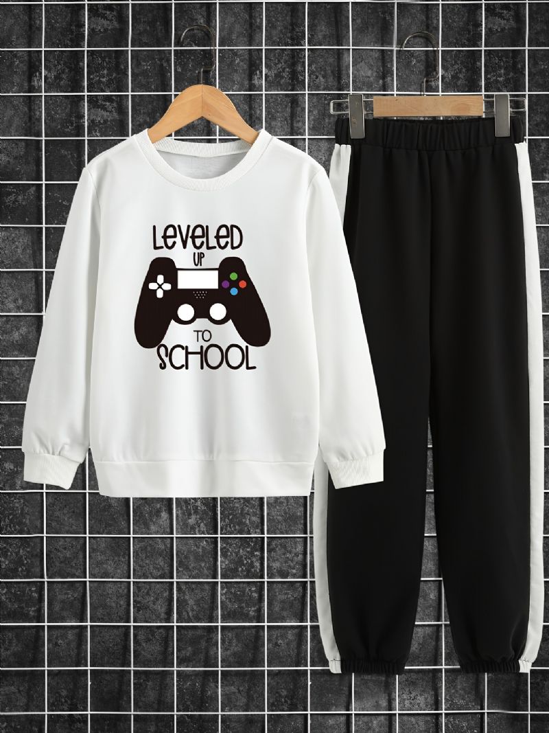 Børne Drenge Pullover Sweatshirt Med Game Mønster & Matchende Sweatpants Børnetøj