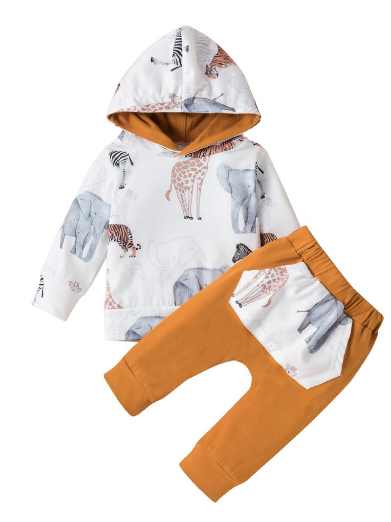 Drenge Animal Print Hættetrøje + Bukser Sæt Babytøj Outfits