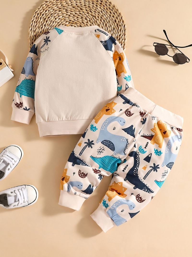 Drenge Bomuld Pullover Sweatshirt + Bukser Sæt Outfit Babytøj Dinosaur Tegneserie