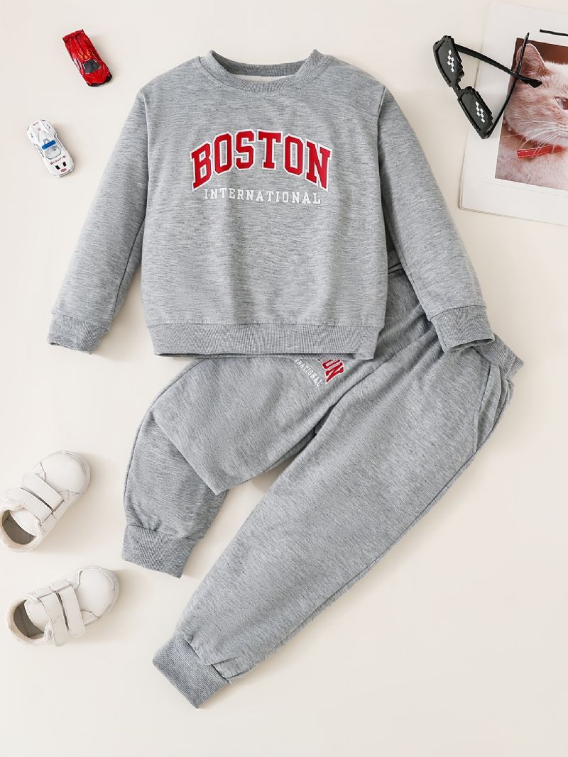 Drenge Boston Print Langærmet Sweatshirt & Bukser Sæt