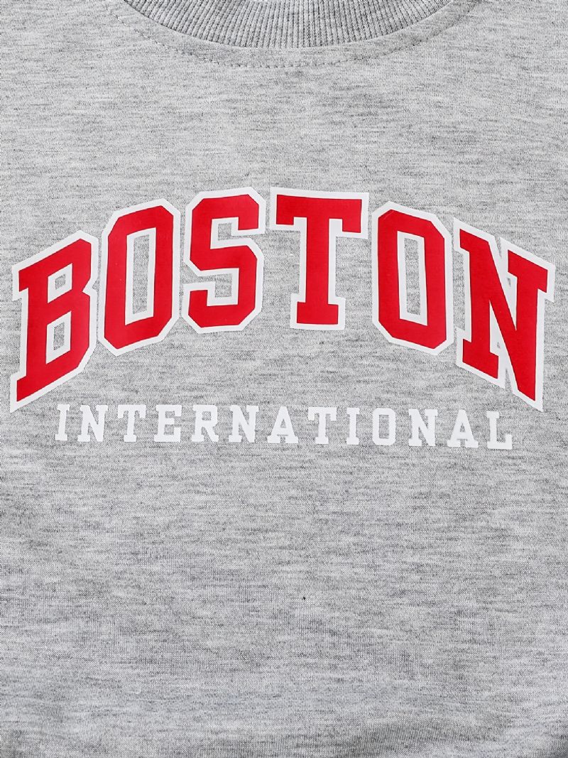 Drenge Boston Print Langærmet Sweatshirt & Bukser Sæt