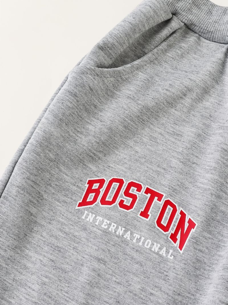 Drenge Boston Print Langærmet Sweatshirt & Bukser Sæt