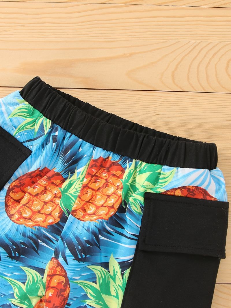 Drenge Brevbriller Ananas Print Tee & Pocket Shorts Børnetøj Sæt