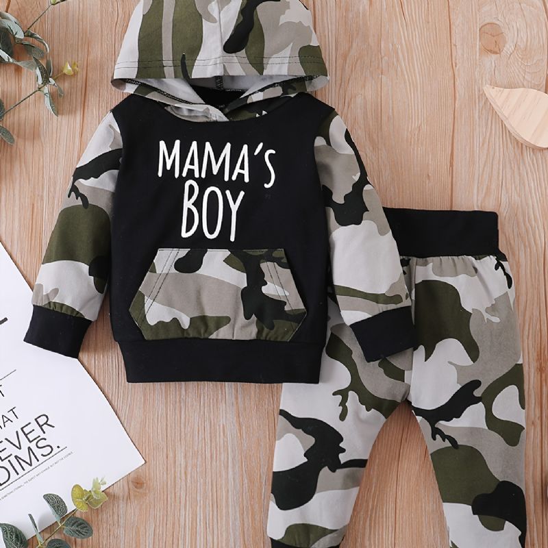 Drenge Casual Camouflage Print Sæt Med Mama's Hættetrøje Og Joggingbukser Til Vinteren