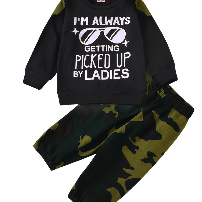 Drenge Casual Camouflage Print Sæt Med Solbriller Pullover Sweatshirt & Sweatpants Til Vinter