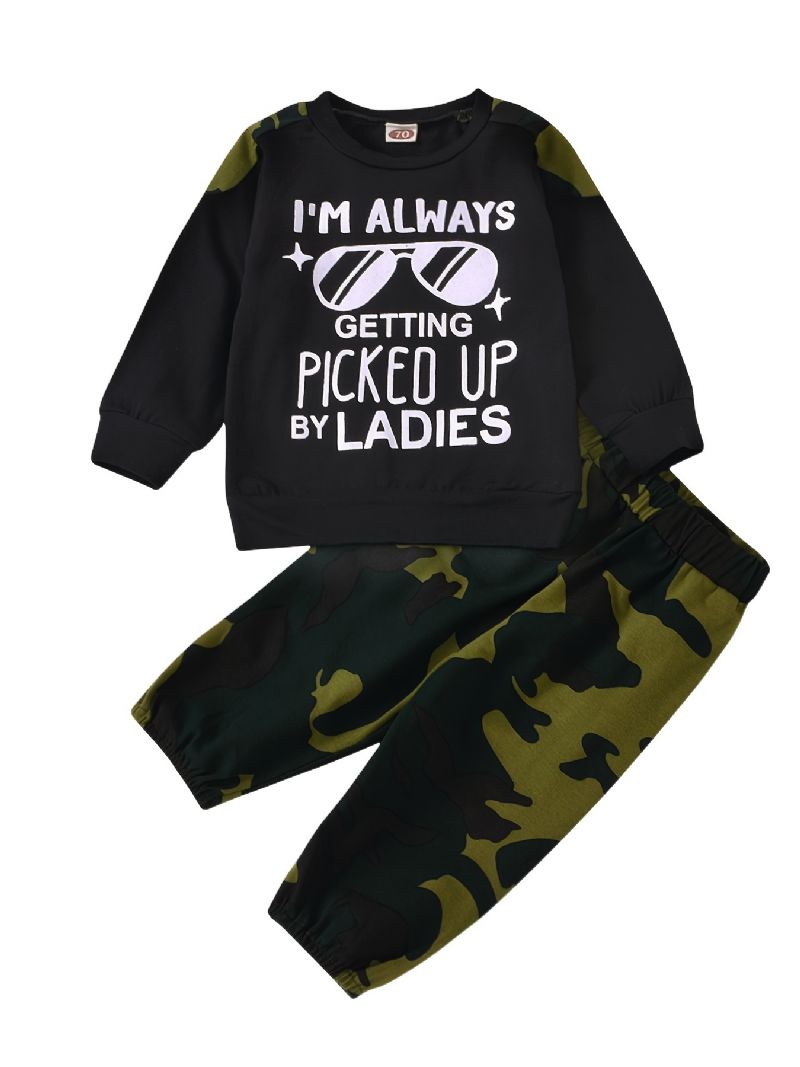 Drenge Casual Camouflage Print Sæt Med Solbriller Pullover Sweatshirt & Sweatpants Til Vinter