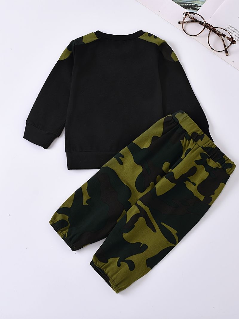 Drenge Casual Camouflage Print Sæt Med Solbriller Pullover Sweatshirt & Sweatpants Til Vinter