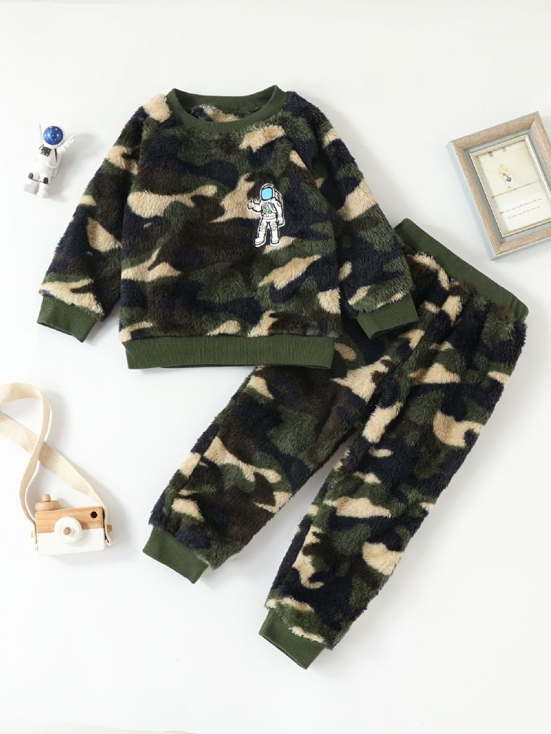 Drenge Casual Fleece Termisk Camouflage Sæt Med Langærmet Pullover Sweatshirt & Bukser